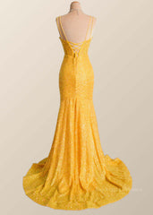 Yellow Sequin Corset Mermaid Long Party Dress